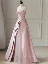 A Line Strapless Pink Party Dress Long Satin Semi Formal Prom Dress
